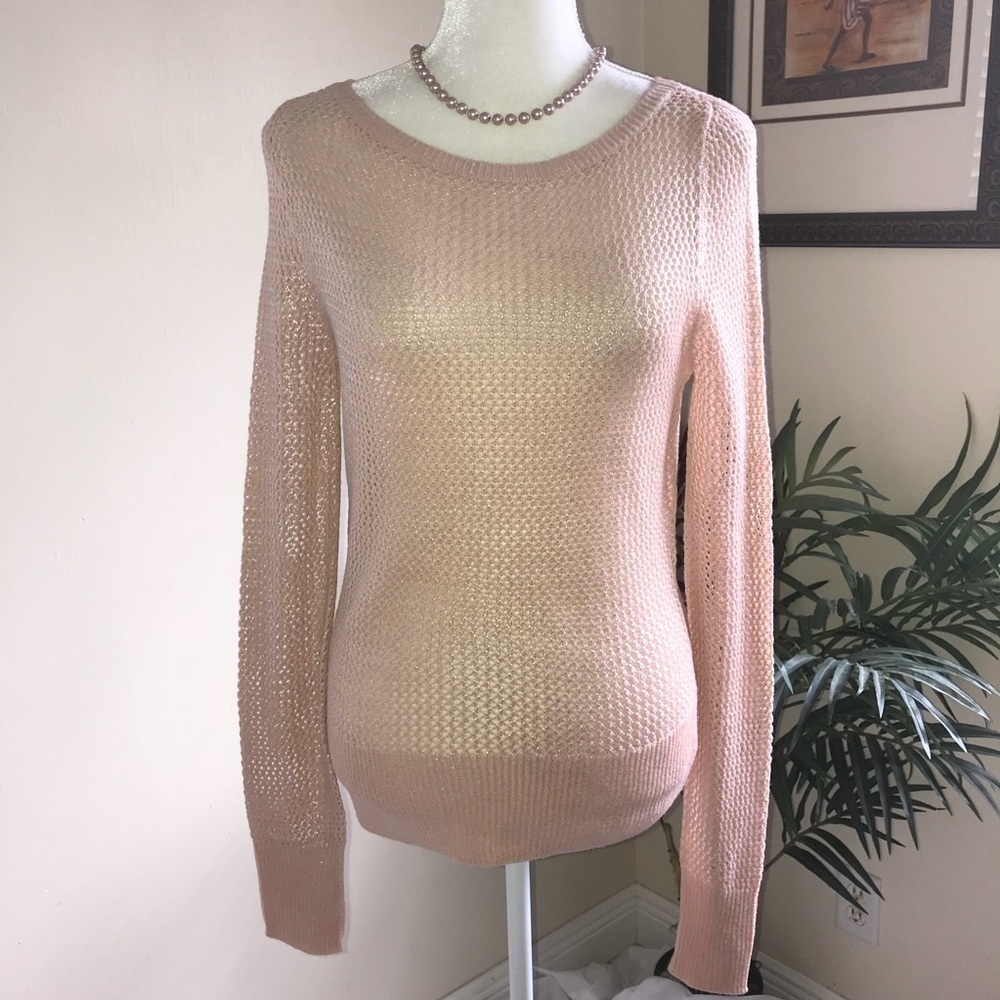 BCBG MAX AZRIA LUREX CROCHET LONG SLEEVE SWEATER